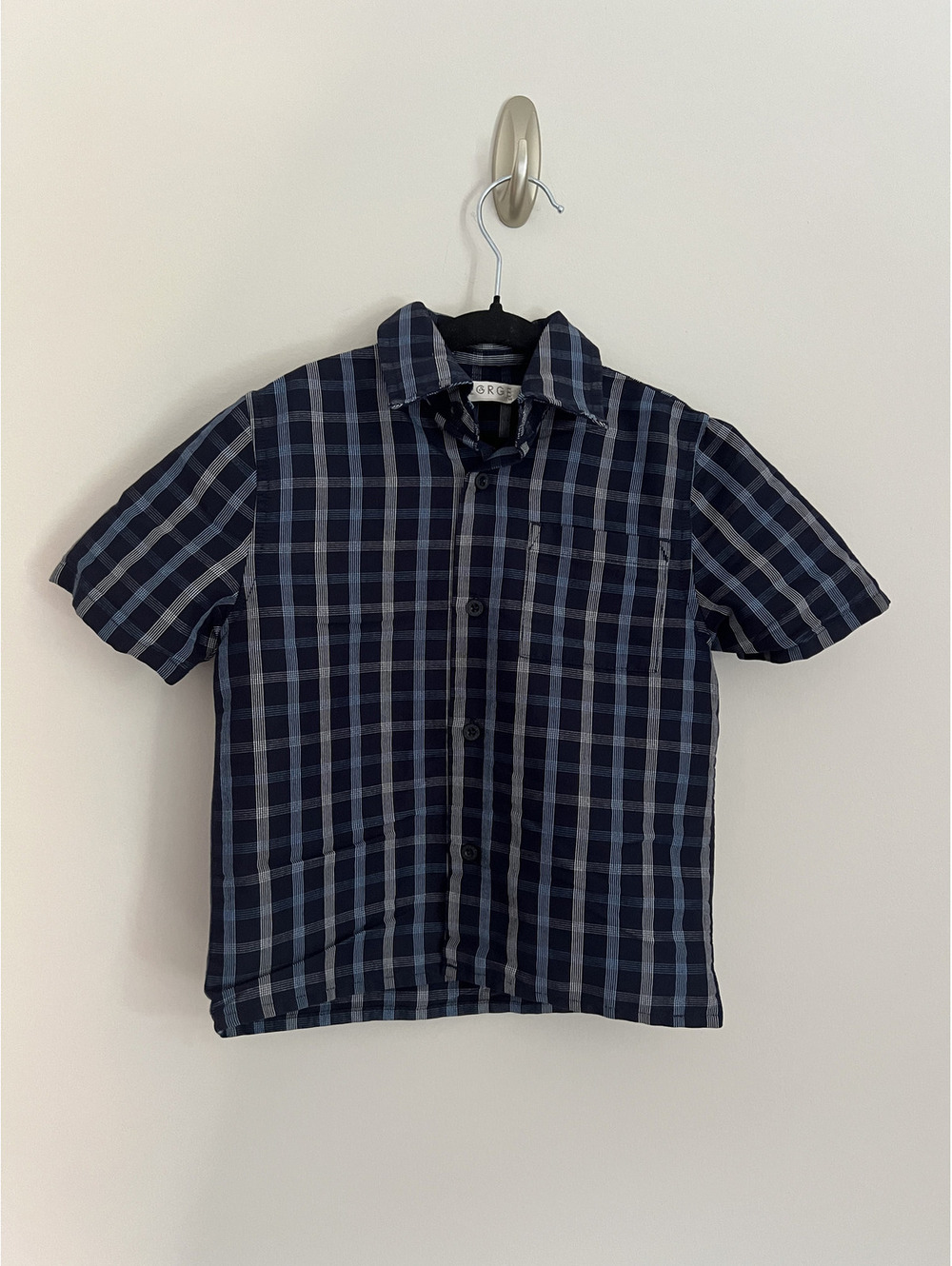 Y2K George Navy Plaid Short Sleeve Shirt, 4t